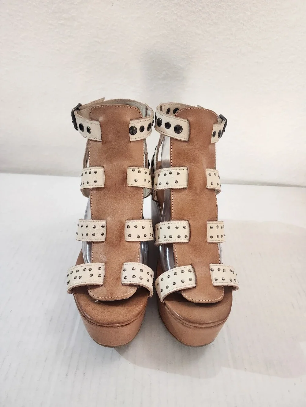 Freebird by Steven Winter Wedge Sandals 9 Leather Studded Gladiator Boho